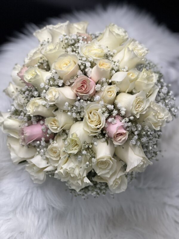 White & Light Pink Roses Bridal Bouquet