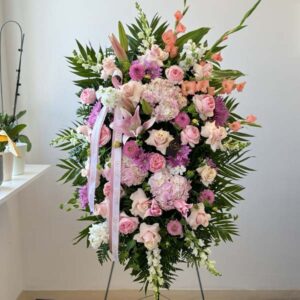 Lavender & White Sympathy Standing Spray - Designers Choice