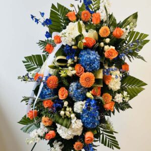 Orange, Blue, & White Sympathy Standing Spray - Designers Choice