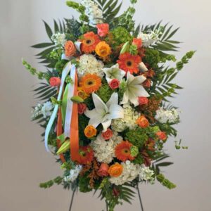 Orange & White Sympathy Standing Spray - Designers Choice